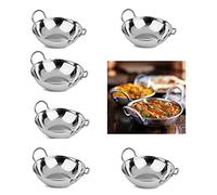 U COOK Balti Dish Set of 6. Curry Karahi Bowel and Indian Cuisine Stainless Steel Dishes. Restaurant Style Food Cooking and Serving Handled Dishes Small, Medium and Large. (Dish 15cm)