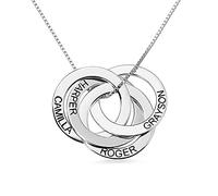 U/D Personalised Russian Ring Necklace with 2-5 Name Engravings 925 Sterling Silver Pendant Engraved Family Necklace Gift for Women Mom