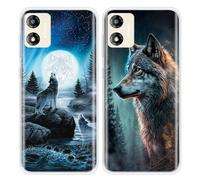 U.DARELIKE 2 Pieces Case for Motorola Moto E13 Soft Silicone Cover Slim TPU Bumper with Moon Wolf Pattern Design Protective Back Cover for Moto E13