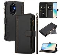 U.DARELIKE Case for Honor 200 Pro Wallet PU Leather Flip Cover 9 Card Holder Zipper Pocket Holster with Kickstand Magnetic Closure Hand Strap for Honor 200 Pro - Black