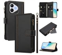 U.DARELIKE Case for Honor 400 Lite Wallet PU Leather Flip Cover 9 Card Holder Zipper Pocket Holster with Kickstand Magnetic Closure Hand Strap for Honor 400 Lite - Black