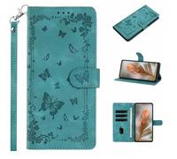 U.DARELIKE Case for HONOR 400 Pro Wallet PU Leather Flip Cover Embossed Butterfly Flower Pattern Design Kick Stand Case with Card Slots Hand Strap Phone Holster for HONOR 400 Pro - Blue