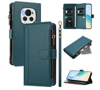U.DARELIKE Case for Honor Magic 6 Pro Wallet PU Leather Flip Cover 9 Card Holder Zipper Pocket Holster with Kickstand Magnetic Closure Hand Strap for Honor Magic 6 Pro - Green