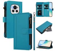 U.DARELIKE Case for Honor Magic 6 Pro Wallet PU Leather Flip Cover 9 Card Holder Zipper Pocket Holster with Kickstand Magnetic Closure Hand Strap for Honor Magic 6 Pro - Turquoise Blue