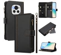 U.DARELIKE Case for Honor Magic 6 Pro Wallet PU Leather Flip Cover 9 Card Holder Zipper Pocket Holster with Kickstand Magnetic Closure Hand Strap for Honor Magic 6 Pro - Black