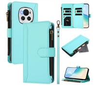 U.DARELIKE Case for Honor Magic 6 Wallet PU Leather Flip Cover 9 Card Holder Zipper Pocket Holster with Kickstand Magnetic Closure Hand Strap for Honor Magic 6 - Mint Green