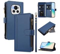 U.DARELIKE Case for Honor Magic 6 Wallet PU Leather Flip Cover 9 Card Holder Zipper Pocket Holster with Kickstand Magnetic Closure Hand Strap for Honor Magic 6 - Navy Blue