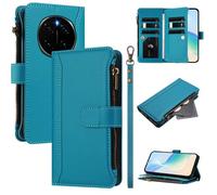 U.DARELIKE Case for Honor Magic 7 Pro Wallet PU Leather Flip Cover 9 Card Holder Zipper Pocket Holster with Kickstand Magnetic Closure Hand Strap for Honor Magic 7 Pro - Turquoise Blue