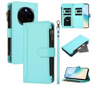 U.DARELIKE Case for Honor Magic 7 Pro Wallet PU Leather Flip Cover 9 Card Holder Zipper Pocket Holster with Kickstand Magnetic Closure Hand Strap for Honor Magic 7 Pro - Mint Green