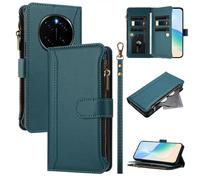 U.DARELIKE Case for Honor Magic 7 Wallet PU Leather Flip Cover 9 Card Holder Zipper Pocket Holster with Kickstand Magnetic Closure Hand Strap for Honor Magic 7 - Green