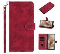 U.DARELIKE Case for HONOR Magic7 Pro Wallet PU Leather Flip Cover Embossed Butterfly Flower Pattern Design Kick Stand Case with Card Slots Hand Strap Phone Holster for HONOR Magic7 Pro - Red