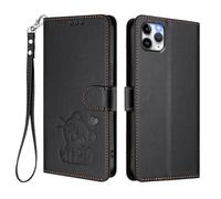 U.DARELIKE Case for iPhone 11 Pro Wallet PU Leather Flip Cover Embossed Lovely Cat Pattern Design Kick Stand Case with Card Slots Hand Strap Phone Holster for iPhone 11 Pro - Black