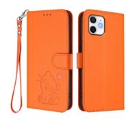 U.DARELIKE Case for iPhone 12 Mini Wallet PU Leather Flip Cover Embossed Lovely Cat Pattern Design Kick Stand Case with Card Slots Hand Strap Phone Holster for iPhone 12 Mini - Orange