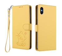 U.DARELIKE Case for iPhone XS Max Wallet PU Leather Flip Cover Embossed Lovely Cat Pattern Design Kick Stand Case with Card Slots Hand Strap Phone Holster for iPhone XS Max - Yellow