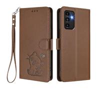 U.DARELIKE Case for Samsung Galaxy A13 Wallet PU Leather Flip Cover Embossed Lovely Cat Pattern Design Kick Stand Case with Card Slots Hand Strap Phone Holster for Galaxy A13 - Brown