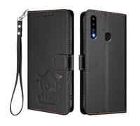U.DARELIKE Case for Samsung Galaxy A20s Wallet PU Leather Flip Cover Embossed Lovely Cat Pattern Design Kick Stand Case with Card Slots Hand Strap Phone Holster for Galaxy A20s - Black