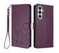 U.DARELIKE Case for Samsung Galaxy A26 Wallet PU Leather Flip Cover Embossed Lovely Cat Pattern Design Kick Stand Case with Card Slots Hand Strap Phone Holster for Galaxy A26 - Dark Purple