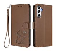 U.DARELIKE Case for Samsung Galaxy A35 Wallet PU Leather Flip Cover Embossed Lovely Cat Pattern Design Kick Stand Case with Card Slots Hand Strap Phone Holster for Galaxy A35 - Brown