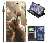 U.DARELIKE Case for Samsung Galaxy A54 5G Wallet Flip Cover Cat Kiss Butterfly Design PU Leather Shockproof TPU Folio Magnetic with Card Holder Phone Holster for Samsung Galaxy A54 5G