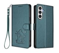 U.DARELIKE Case for Samsung Galaxy A54 Wallet PU Leather Flip Cover Embossed Lovely Cat Pattern Design Kick Stand Case with Card Slots Hand Strap Phone Holster for Galaxy A54 - Dark Green