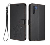 U.DARELIKE Case for Samsung Galaxy Note 10 Wallet PU Leather Flip Cover Embossed Lovely Cat Pattern Design Kick Stand Case with Card Slots Hand Strap Phone Holster for Galaxy Note 10 - Black