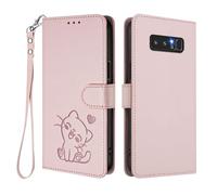 U.DARELIKE Case for Samsung Galaxy Note 8 Wallet PU Leather Flip Cover Embossed Lovely Cat Pattern Design Kick Stand Case with Card Slots Hand Strap Phone Holster for Galaxy Note 8 - Pink