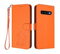 U.DARELIKE Case for Samsung Galaxy S10 Plus Wallet PU Leather Flip Cover Embossed Lovely Cat Pattern Design Kick Stand Case with Card Slots Hand Strap Phone Holster for Galaxy S10 Plus - Orange