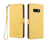U.DARELIKE Case for Samsung Galaxy S10e Wallet PU Leather Flip Cover Embossed Lovely Cat Pattern Design Kick Stand Case with Card Slots Hand Strap Phone Holster for Galaxy S10e - Yellow