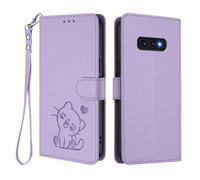 U.DARELIKE Case for Samsung Galaxy S10e Wallet PU Leather Flip Cover Embossed Lovely Cat Pattern Design Kick Stand Case with Card Slots Hand Strap Phone Holster for Galaxy S10e - Lavender