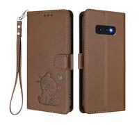 U.DARELIKE Case for Samsung Galaxy S10e Wallet PU Leather Flip Cover Embossed Lovely Cat Pattern Design Kick Stand Case with Card Slots Hand Strap Phone Holster for Galaxy S10e - Brown