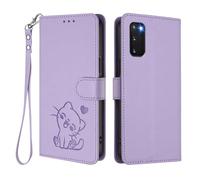 U.DARELIKE Case for Samsung Galaxy S20 FE Wallet PU Leather Flip Cover Embossed Lovely Cat Pattern Design Kick Stand Case with Card Slots Hand Strap Phone Holster for Galaxy S20 FE - Lavender