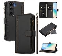 U.DARELIKE Case for Samsung Galaxy S23 Plus Wallet PU Leather Flip Cover 9 Card Holder Zipper Pocket Holster with Kickstand Magnetic Closure Hand Strap for Galaxy S23 Plus - Black
