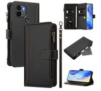 U.DARELIKE Case for Xiaomi Redmi A2 5G Wallet PU Leather Flip Cover 9 Card Holder Zipper Pocket Holster with Kickstand Magnetic Closure Hand Strap for Xiaomi Redmi A2 5G - Black