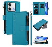 U.DARELIKE Case for Xiaomi Redmi Note 13 5G Wallet PU Leather Flip Cover 9 Card Holder Zipper Pocket Holster with Kickstand Magnetic Closure Hand Strap for Redmi Note 13 5G - Turquoise Blue