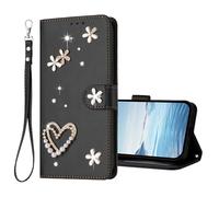 U.DARELIKE For HONOR 70 Flip Wallet Case Bling Diamond Heart Design Magnetic Closure Card Holder Photo Frame Shockproof TPU Wrist Strap Compatible with HONOR 70 - Black