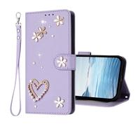 U.DARELIKE For HONOR Magic6 Flip Wallet Case Bling Diamond Heart Design Magnetic Closure Card Holder Photo Frame Shockproof TPU Wrist Strap Compatible with HONOR Magic6 - Lavender