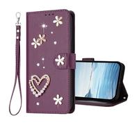 U.DARELIKE For HONOR Magic6 Flip Wallet Case Bling Diamond Heart Design Magnetic Closure Card Holder Photo Frame Shockproof TPU Wrist Strap Compatible with HONOR Magic6 - Violet