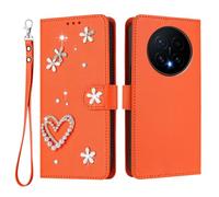U.DARELIKE For HONOR Magic8 Flip Wallet Case Bling Diamond Heart Design Magnetic Closure Card Holder Photo Frame Shockproof TPU Wrist Strap Compatible with HONOR Magic8 - Orange