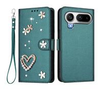 U.DARELIKE For HONOR Magic8 Pro Air Flip Wallet Case Bling Diamond Heart Design Magnetic Closure Card Holder Photo Frame Shockproof TPU Wrist Strap Compatible with HONOR Magic8 Pro Air - Green