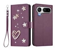 U.DARELIKE For HONOR Magic8 Pro Air Flip Wallet Case Bling Diamond Heart Design Magnetic Closure Card Holder Photo Frame Shockproof TPU Wrist Strap Compatible with HONOR Magic8 Pro Air - Violet