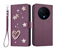 U.DARELIKE For HONOR Magic8 Pro Flip Wallet Case Bling Diamond Heart Design Magnetic Closure Card Holder Photo Frame Shockproof TPU Wrist Strap Compatible with HONOR Magic8 Pro - Violet