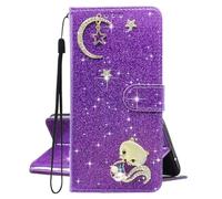 U.DARELIKE Glitter Phone Case for iPhone 14 Pro Max Shiny Sparkle Flip Cover 3D Star Fox Design PU Leather Soft Silicone Protective Bling Bling Wallet Case for iPhone 14 Pro Max - Purple