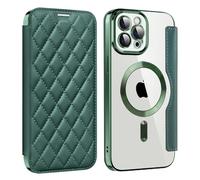 U.DARELIKE Magnetic Case for iPhone 12 Pro Max Compatible with MagSafe PU Leather Wallet Card Slots Case Flip Bumper Holster with 3D Soft Touch Design for iPhone 12 Pro Max - Dark Green