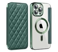 U.DARELIKE Magnetic Case for iPhone 13 Pro Compatible with MagSafe PU Leather Wallet Card Slots Case Flip Bumper Holster with 3D Soft Touch Design for iPhone 13 Pro - Dark Green