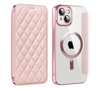 U.DARELIKE Magnetic Case for iPhone 15 Plus Compatible with MagSafe PU Leather Wallet Card Slots Case Flip Bumper Holster with 3D Soft Touch Design for iPhone 15 Plus - Pink