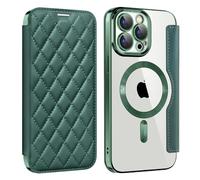 U.DARELIKE Magnetic Case for iPhone 15 Pro Max Compatible with MagSafe PU Leather Wallet Card Slots Case Flip Bumper Holster with 3D Soft Touch Design for iPhone 15 Pro Max - Dark Green