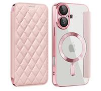 U.DARELIKE Magnetic Case for iPhone 16 Compatible with MagSafe PU Leather Wallet Card Slots Case Flip Bumper Holster with 3D Soft Touch Design for iPhone 16 - Pink