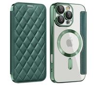 U.DARELIKE Magnetic Case for iPhone 16 Pro Compatible with MagSafe PU Leather Wallet Card Slots Case Flip Bumper Holster with 3D Soft Touch Design for iPhone 16 Pro - Dark Green