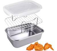 U/DKeuld Breading Shaker Container -Stainless Steel Batter Bowl with Lid - perfect for coating foods like fried fish, chicken, onion rings, Chicken Wings and Fried Food, Dishwasher Safe