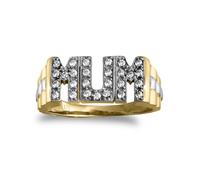 (U) Jewelco London Ladies Solid 9ct Gold White Round Brilliant Cubic Zirconia Brick Link Sides Pave MUM Ring - JRN124